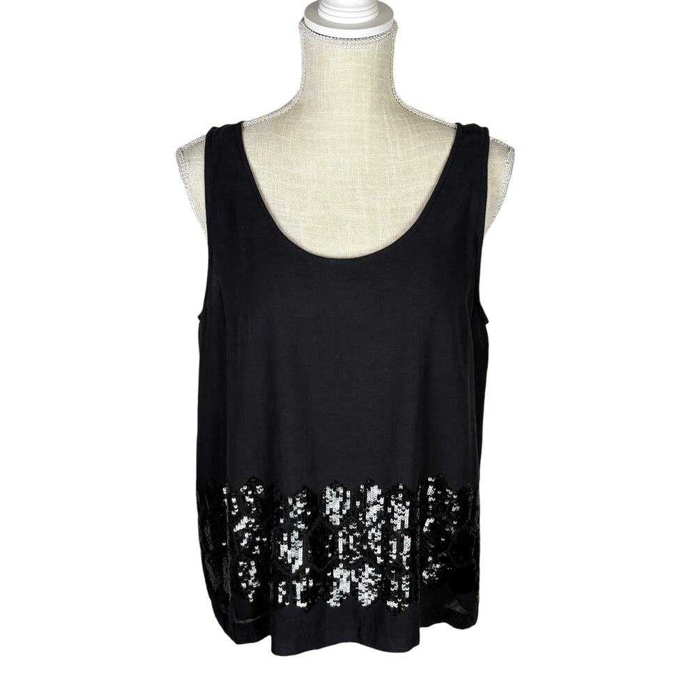Peachoo + Krejberg Cotton Sequined Tank Top Asymmetrical Women's Large Black